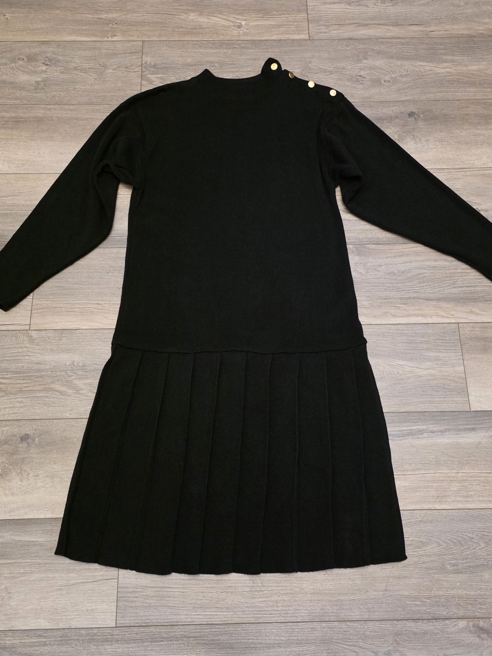 Black Midi Dress with Gold Shoulder Buttons